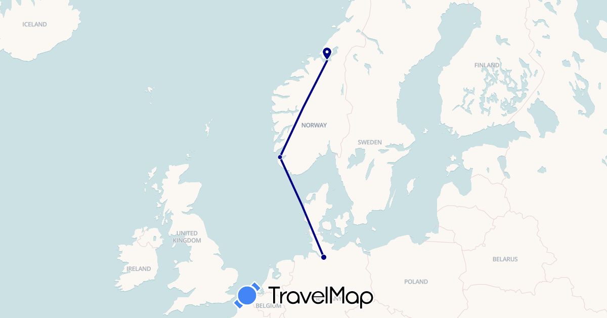 TravelMap itinerary: driving in Germany, Norway (Europe)